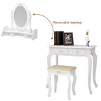 Coiffeuse avec tabouret, table de maquillage avec miroir rotatif à 360°, coiffeuse avec tabouret rembourré et 4 tiroirs