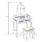 Coiffeuse avec tabouret, table de maquillage avec miroir rotatif à 360°, coiffeuse avec tabouret rembourré et 4 tiroirs