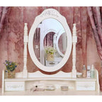 Coiffeuse avec tabouret, table de maquillage avec miroir rotatif à 360°, coiffeuse avec tabouret rembourré et 4 tiroirs
