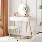 GustoWave Vanity Desk with Stool, Small Makeup Vanity Table with 3 Lighting Modes Brightness Adjustable, 32 Inch Makeup Vanity Table with 2 Drawers