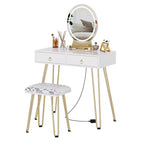 GustoWave Coiffeuse avec tabouret, petite coiffeuse avec 3 modes d'éclairage à luminosité réglable, coiffeuse de 81 cm avec 2 tiroirs