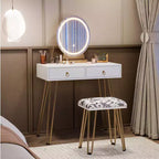 GustoWave Coiffeuse avec tabouret, petite coiffeuse avec 3 modes d'éclairage à luminosité réglable, coiffeuse de 81 cm avec 2 tiroirs