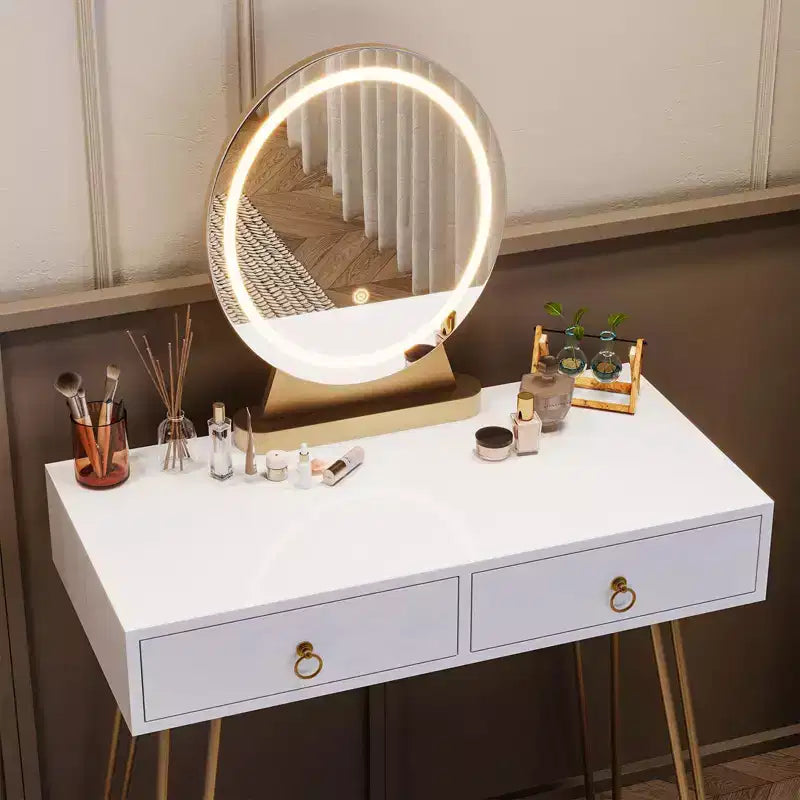 GustoWave Coiffeuse avec tabouret, petite coiffeuse avec 3 modes d'éclairage à luminosité réglable, coiffeuse de 81 cm avec 2 tiroirs