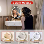 GustoWave Coiffeuse avec tabouret, petite coiffeuse avec 3 modes d'éclairage à luminosité réglable, coiffeuse de 81 cm avec 2 tiroirs