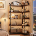 Bibliothèque d'angle à 5 niveaux, étagère industrielle en bois avec cadre en métal, étagères ouvertes de rangement pour livres pour salon, chambre à coucher, bureau à domicile