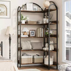 Bibliothèque d'angle à 5 niveaux, étagère industrielle en bois avec cadre en métal, étagères ouvertes de rangement pour livres pour salon, chambre à coucher, bureau à domicile
