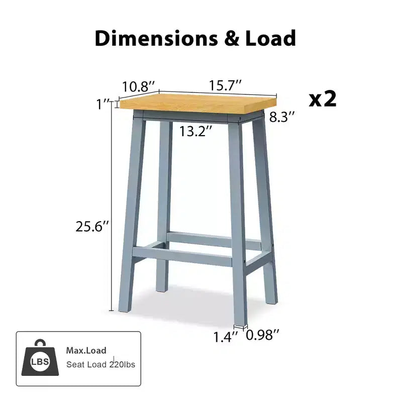 Tabourets de bar Whisen en bois massif, lot de 2 de 25,6 po, tabourets de comptoir de ferme avec repose-pieds