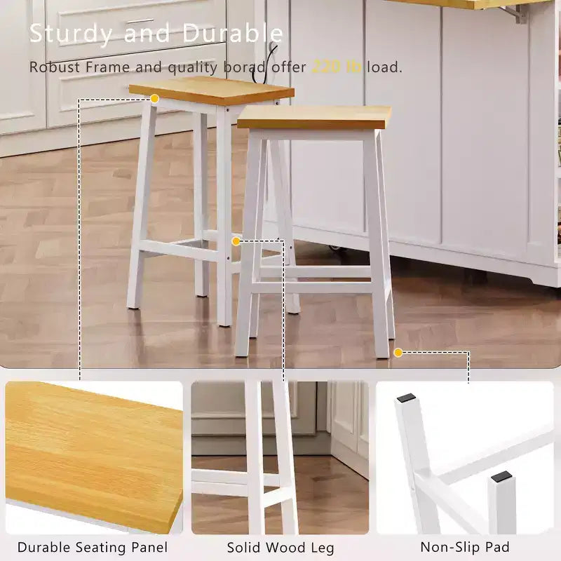 Tabourets de bar Whisen en bois massif, lot de 2 de 25,6 po, tabourets de comptoir de ferme avec repose-pieds