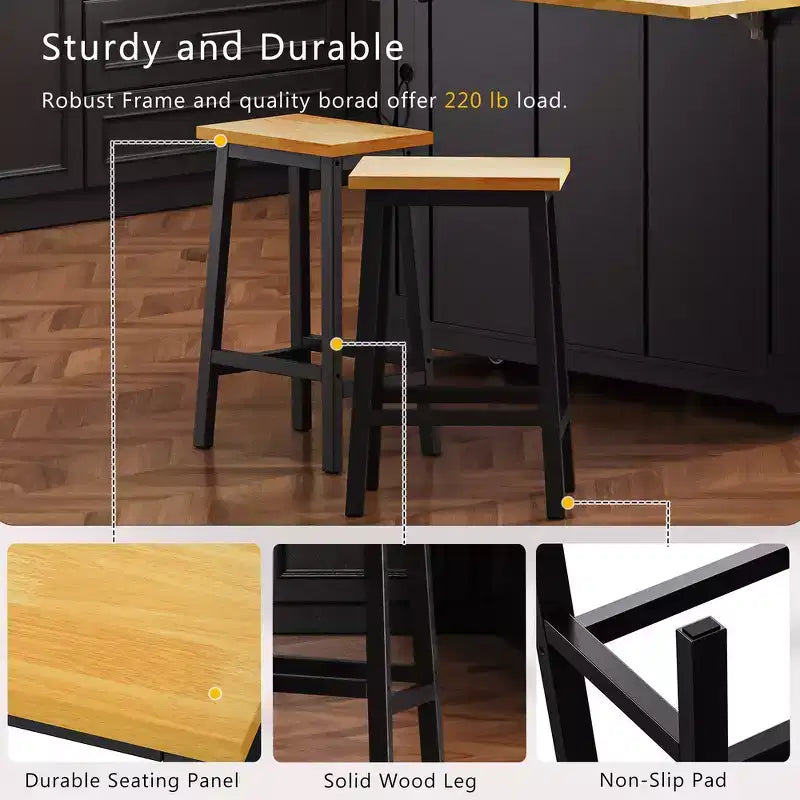 Tabourets de bar Whisen en bois massif, lot de 2 de 25,6 po, tabourets de comptoir de ferme avec repose-pieds