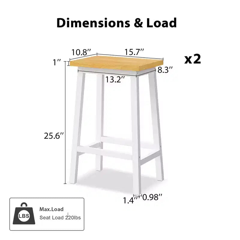 Tabourets de bar Whisen en bois massif, lot de 2 de 25,6 po, tabourets de comptoir de ferme avec repose-pieds