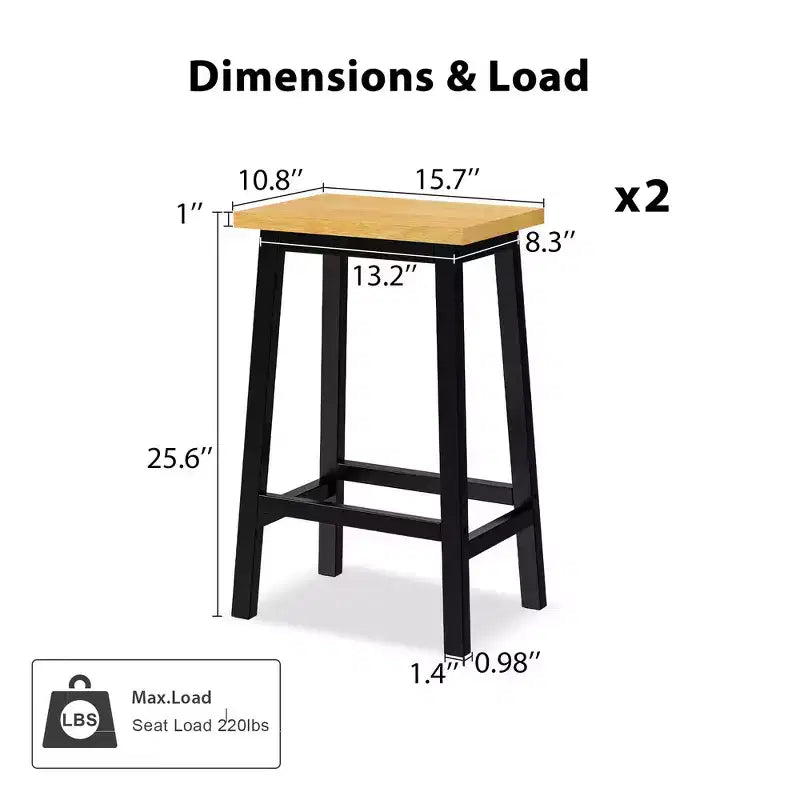 Tabourets de bar Whisen en bois massif, lot de 2 de 25,6 po, tabourets de comptoir de ferme avec repose-pieds