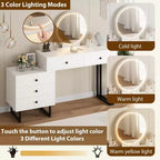 Coiffeuse GustoWave avec miroir et lumières, Petite coiffeuse de maquillage avec 5 tiroirs pour chambre à coucher, Organiseur de coiffeuse avec 3 couleurs de lumières