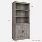GustoWave Étagère de bibliothèque 68,7" avec armoire de rangement, meuble de rangement autonome à 5 niveaux, bibliothèque en bois avec portes, gris