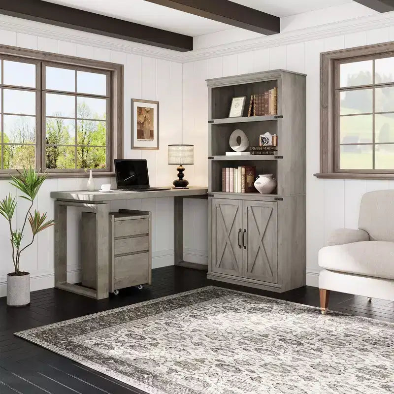 GustoWave Étagère de bibliothèque 68,7" avec armoire de rangement, meuble de rangement autonome à 5 niveaux, bibliothèque en bois avec portes, gris