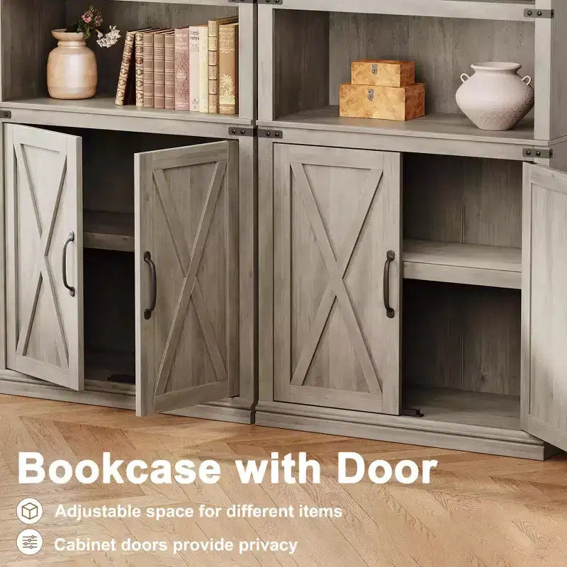 GustoWave Étagère de bibliothèque 68,7" avec armoire de rangement, meuble de rangement autonome à 5 niveaux, bibliothèque en bois avec portes, gris