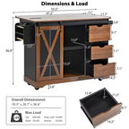 Îlot de cuisine de ferme Whisen 55.5 avec abattant, porte coulissante et station de recharge, design roulant