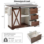 Îlot de cuisine de ferme Whisen 55.5 avec abattant, porte coulissante et station de recharge, design roulant