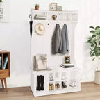 Portemanteau d'entrée 5-en-1 style ferme avec banc à chaussures et patères, 8 compartiments à chaussures, 6 patères.