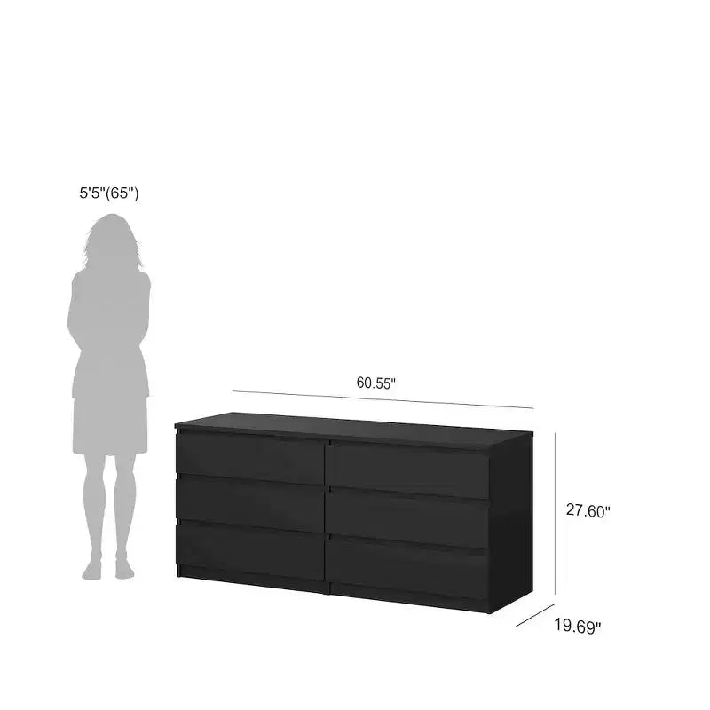 Commode double 6 tiroirs Tvilum Scottsdale, noir mat