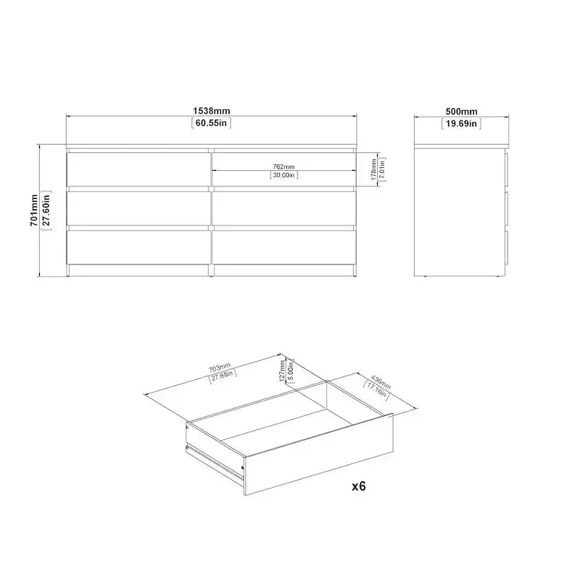Commode double 6 tiroirs Tvilum Scottsdale, noir mat