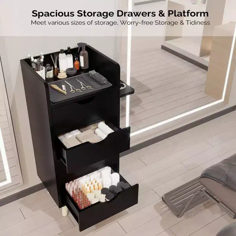 Meuble de rangement pour coiffeuse Karl Home Salon avec 4 tiroirs et 2 supports pour sèche-cheveux