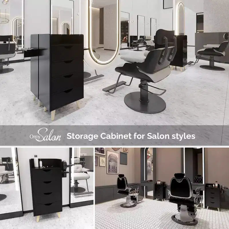 Meuble de rangement pour coiffeuse Karl Home Salon avec 4 tiroirs et 2 supports pour sèche-cheveux