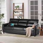 TYBOATLE 85 Faux Leather 3-Seater Sofa with USB Ports, Mid-Century Modern Couch for Living Room, Office, or Apartment  Black
