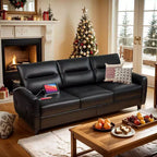 TYBOATLE 85 Canapé 3 Places en Simili Cuir avec Ports USB, Sofa Moderne du Milieu du Siècle pour Salon, Bureau ou Appartement, Noir