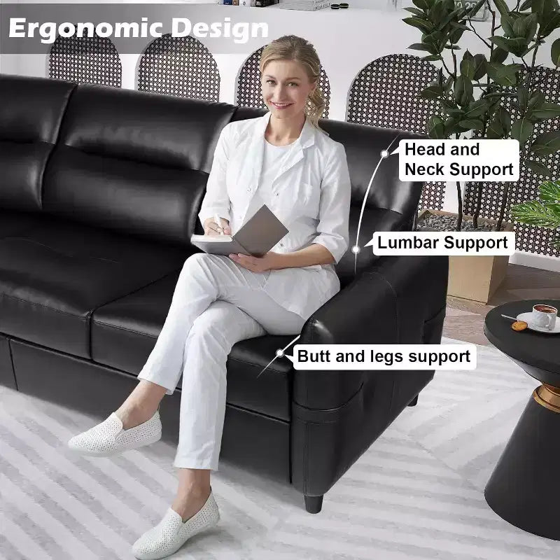 TYBOATLE 85 Canapé 3 Places en Simili Cuir avec Ports USB, Sofa Moderne du Milieu du Siècle pour Salon, Bureau ou Appartement, Noir
