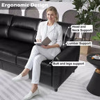 TYBOATLE 85 Canapé 3 Places en Simili Cuir avec Ports USB, Sofa Moderne du Milieu du Siècle pour Salon, Bureau ou Appartement, Noir