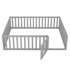 Cadre de lit en bois pour sol Queen Size avec clôture et porte gris
