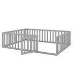 Cadre de lit en bois pour sol Queen Size avec clôture et porte gris