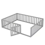 Cadre de lit en bois pour sol Queen Size avec clôture et porte gris