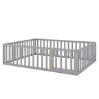 Cadre de lit en bois pour sol Queen Size avec clôture et porte gris