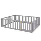 Cadre de lit en bois pour sol Queen Size avec clôture et porte gris