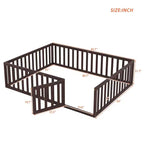 Cadre de lit en bois pour sol Queen Size avec clôture et porte gris