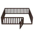 Cadre de lit en bois pour sol Queen Size avec clôture et porte gris
