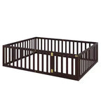 Cadre de lit en bois pour sol Queen Size avec clôture et porte gris