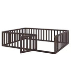 Cadre de lit en bois pour sol Queen Size avec clôture et porte gris