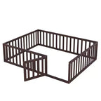 Cadre de lit en bois pour sol Queen Size avec clôture et porte gris
