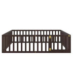 Cadre de lit en bois pour sol Queen Size avec clôture et porte gris