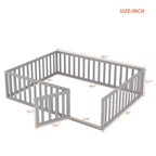 Cadre de lit en bois pour sol Queen Size avec clôture et porte gris