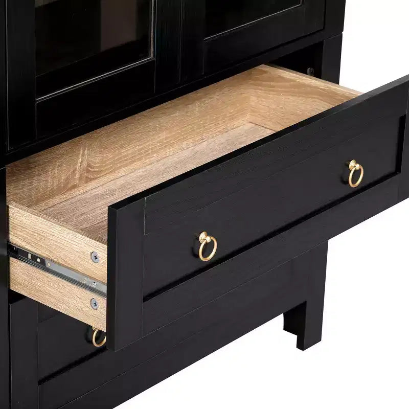 Garde-manger de cuisine haut Whisen 71 avec 2 grands tiroirs, étagères réglables et porte vitrée