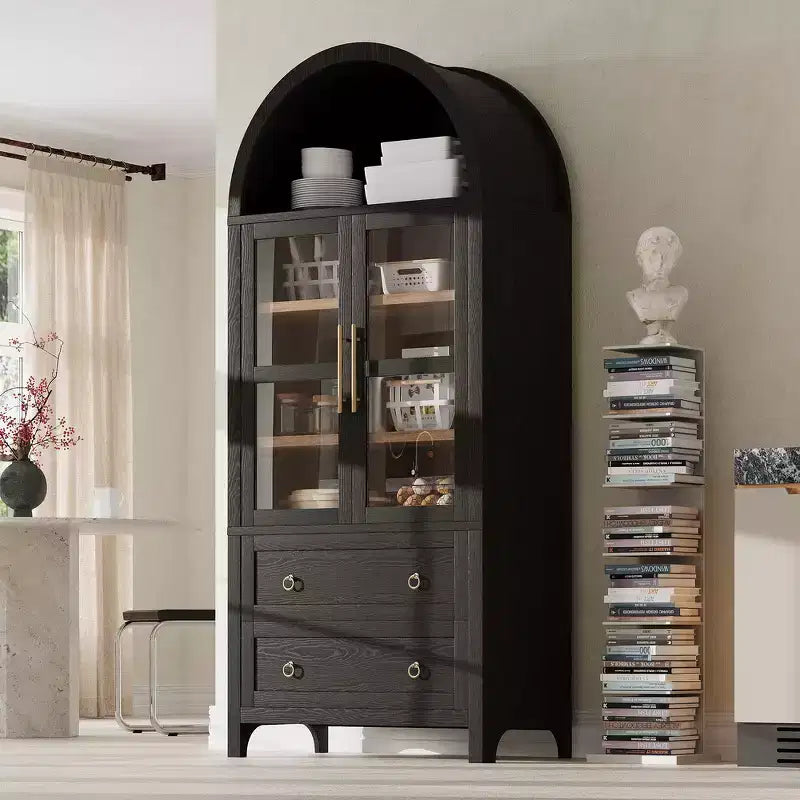 Whisen 71 Tall Arched Kitchen Pantry with 2 Large Drawers, Adjustable Shelves & Glass Door