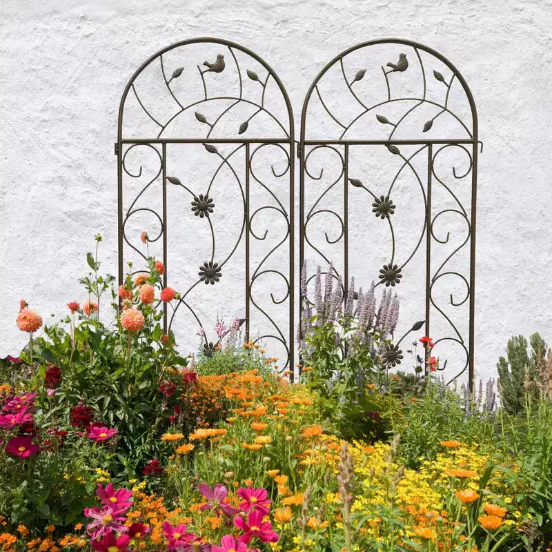 MAYEERTY Lot de 2 treillis de jardin en métal 220 x 50 cm – Antirouille, marron, pour plantes grimpantes et fleurs d'extérieur