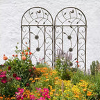 MAYEERTY Lot de 2 treillis de jardin en métal 220 x 50 cm – Antirouille, marron, pour plantes grimpantes et fleurs d'extérieur