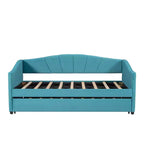 Lit de repos rembourré Taille double avec lit gigogne et lattes en bois bleu