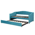 Lit de repos rembourré Taille double avec lit gigogne et lattes en bois bleu