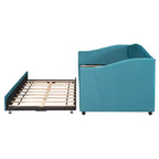 Lit de repos rembourré Taille double avec lit gigogne et lattes en bois bleu