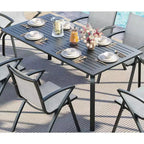 CuisinSmart 71 Table de salle à manger d'extérieur moderne avec trou pour parasol, conception résistante aux intempéries et à la rouille pour restaurants, jardins, bords de piscine